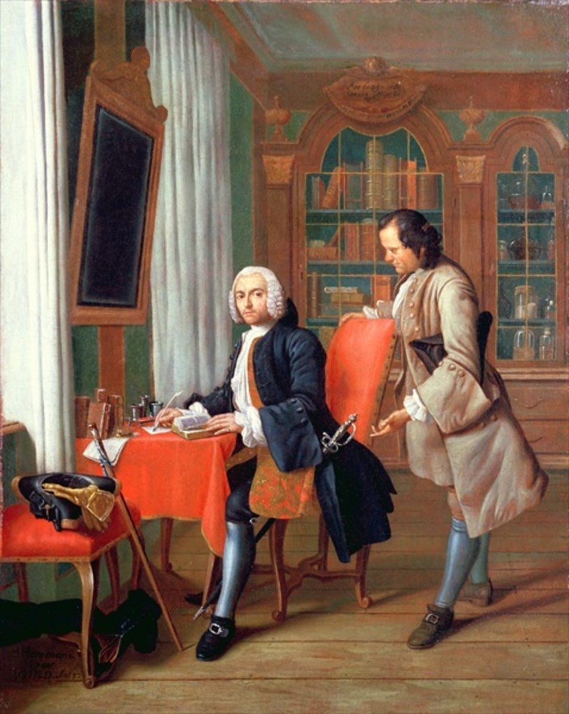 Detail of Two Gentlemen in a Library by Peter Jacob Horemans