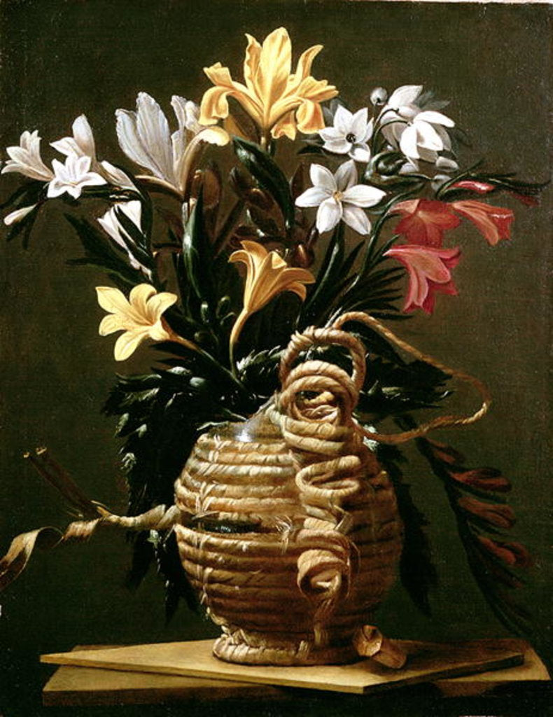 Detail of Still Life of Flowers in a straw-covered Flask by Guido Cagnacci