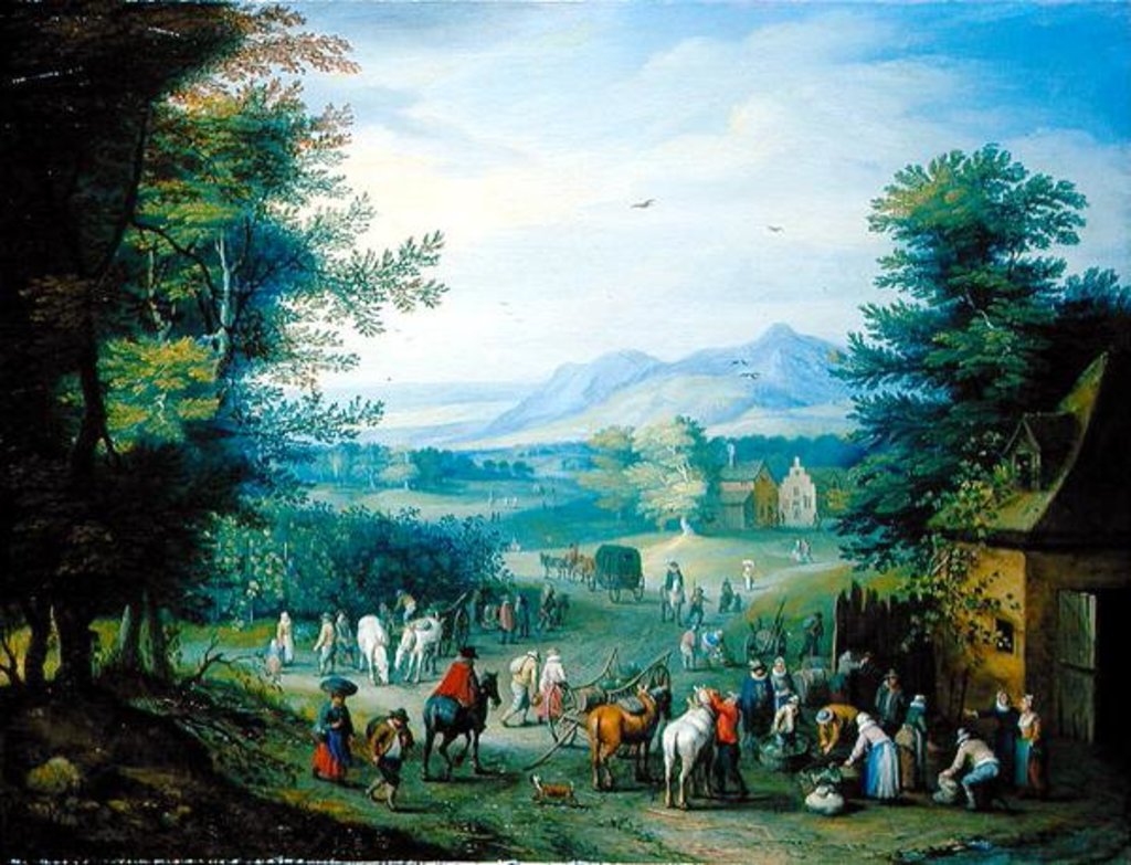 Detail of The Grape Harvest, Figures in a Country Landscape by Charles Beschey