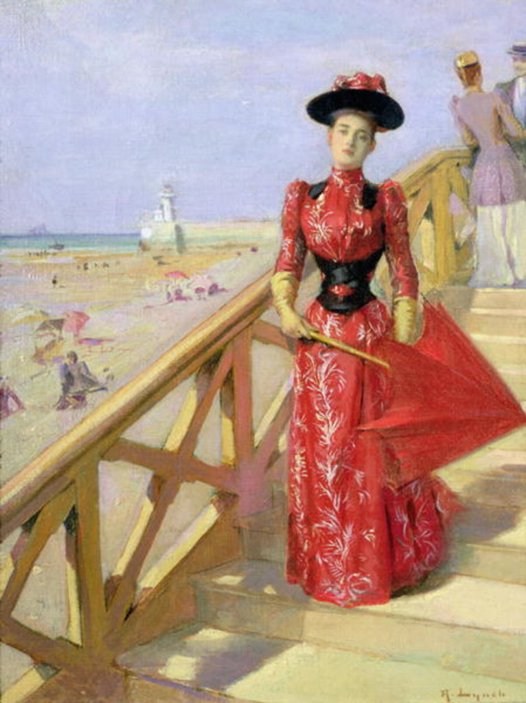 Detail of Woman Walking Down Steps on to a Beach by Albert Lynch