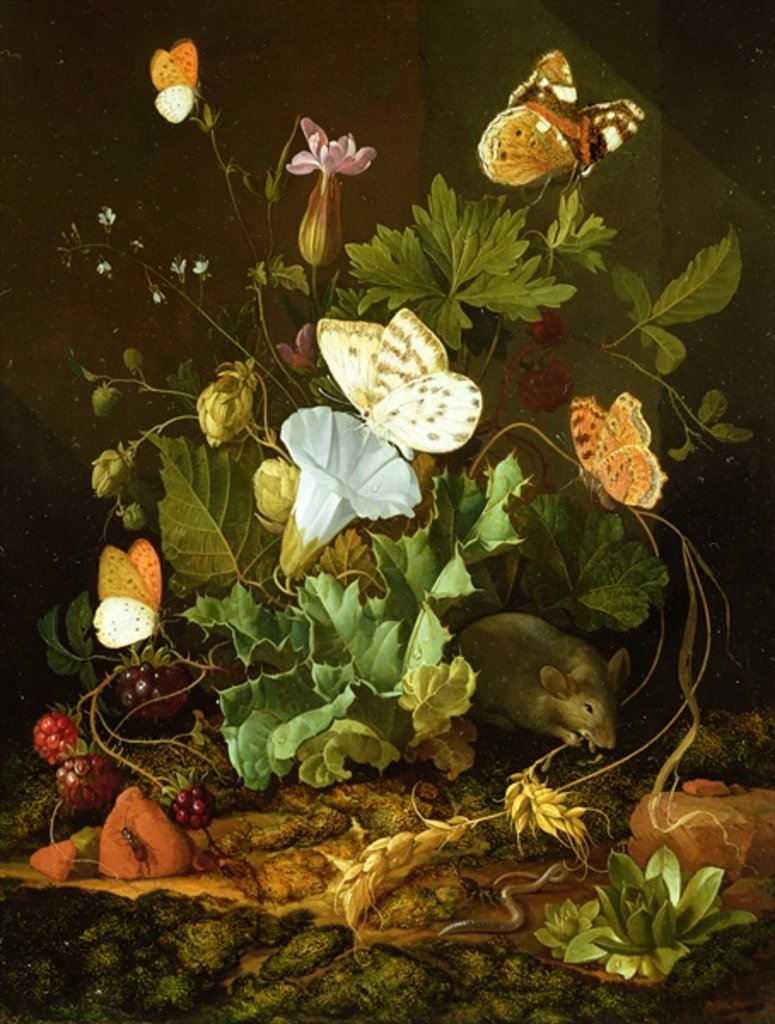 Detail of Still Life of a Forest Floor with Flowers, a Mouse and Butterflies by Elias van den Broeck