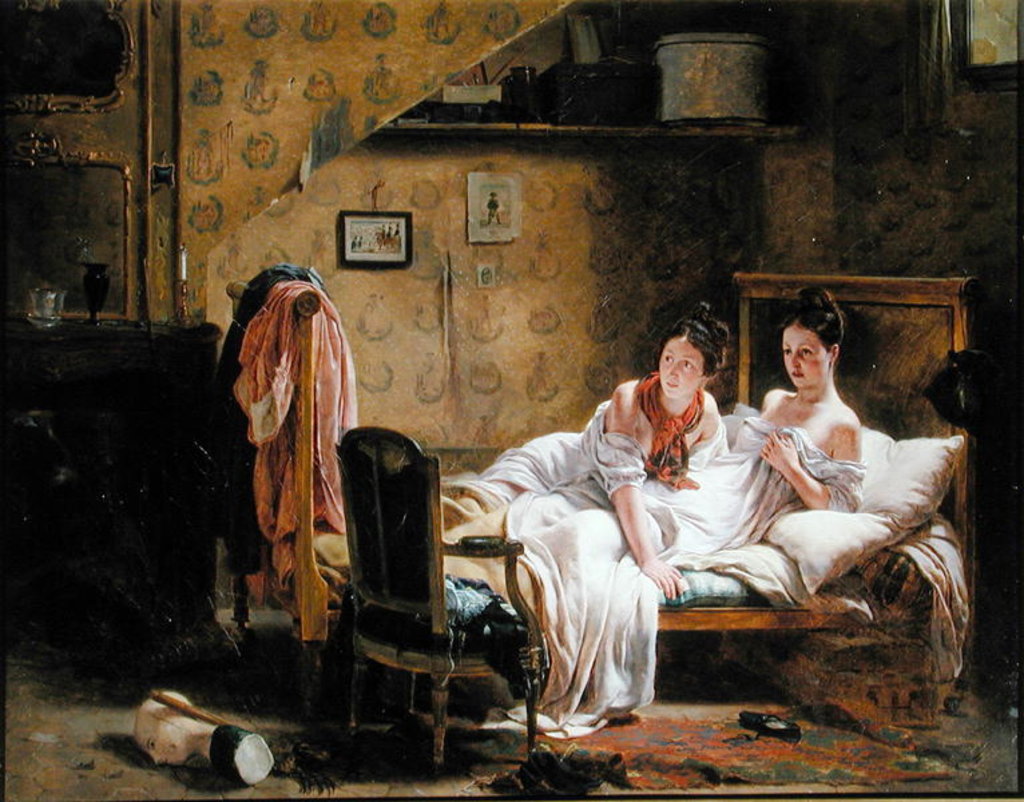 Detail of Two Women in a Bed disturbed by a Cat by Jean Alphonse Roehn