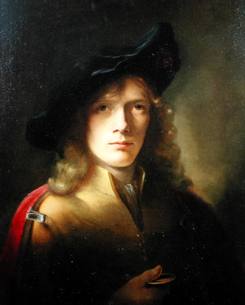 Detail of Portrait of a young Man holding a Medal by Godfrey Kneller