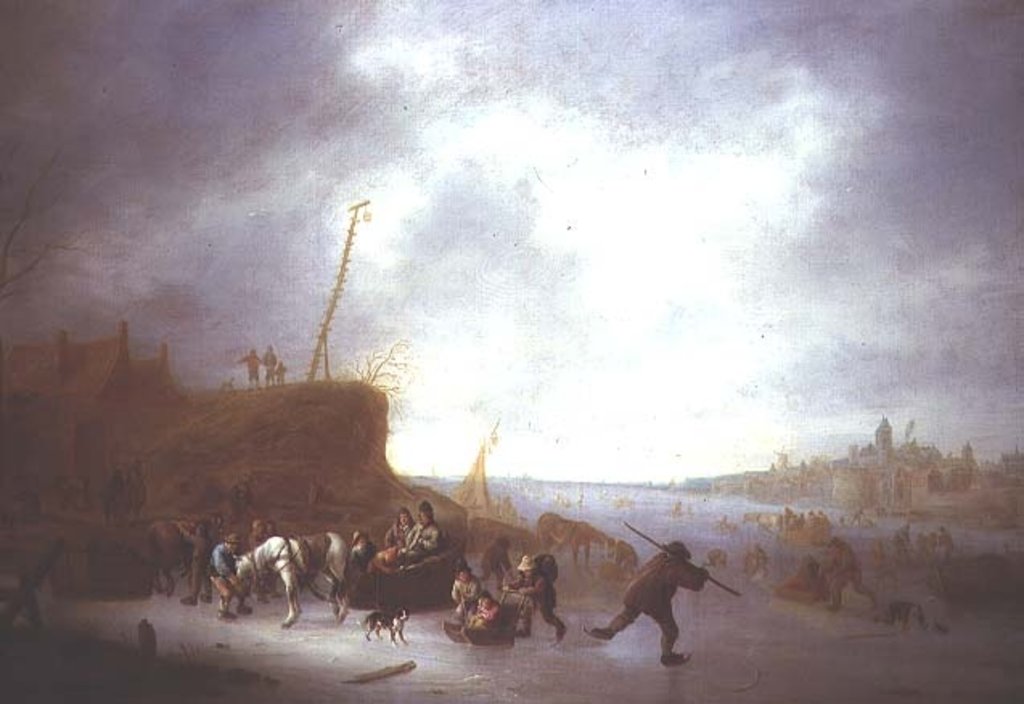 Detail of Winter Landscape with Skaters by Adriaen Jansz. van Ostade