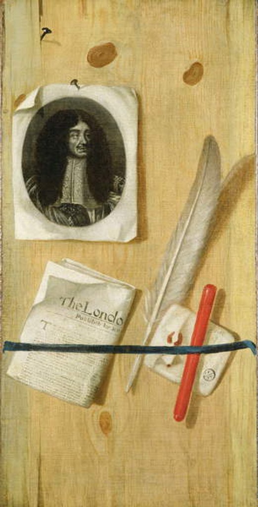Detail of A trompe l'oeil of an engraving of King Charles II by Edwaert Colyer or Collier
