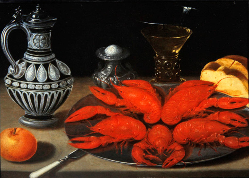Detail of Crayfish on a pewter plate by Gotthardt von Wedig