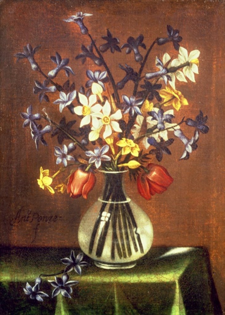 Detail of Still Life of Flowers including Hyacinth, Tulips and Pheasant Eye by Antonio Ponce