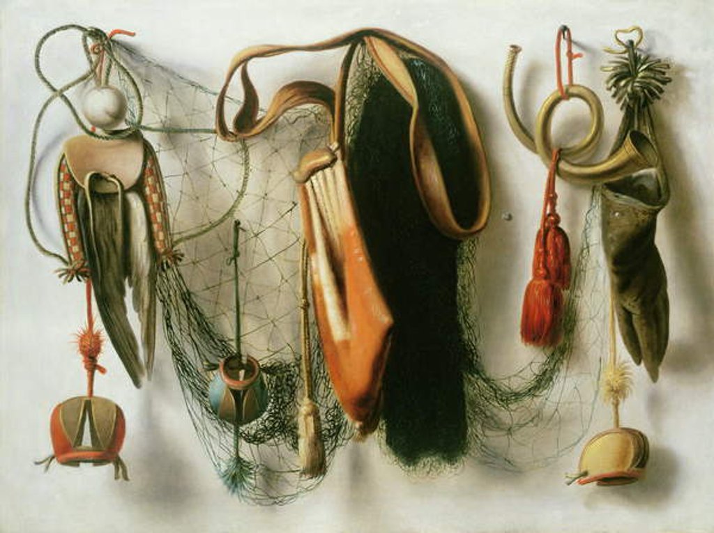 Detail of A Trompe l'Oeil of Hawking Equipment by Christoffel Pierson