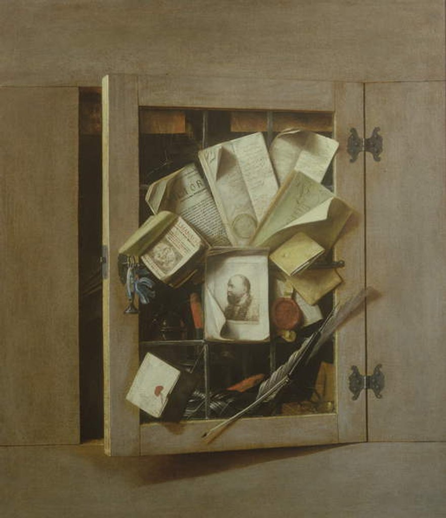 Detail of A Trompe l'Oeil of an Open Cupboard, 1665 by Cornelis Norbertus Gijsbrechts