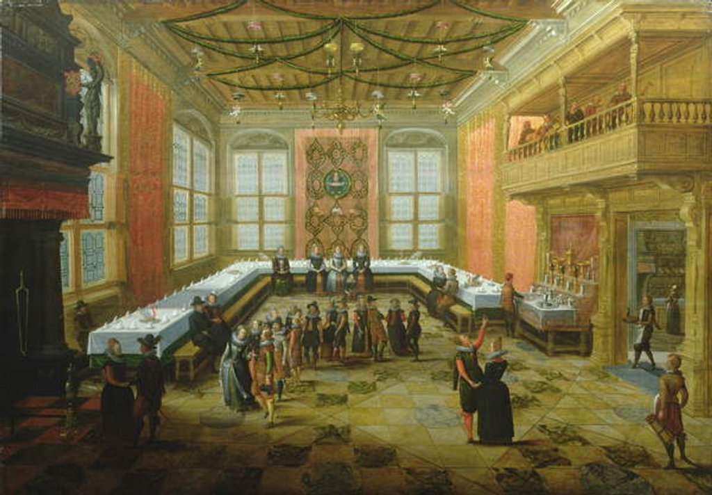 Detail of Elegant Figures Congregating in a Banqueting Hall by Louis de Caullery