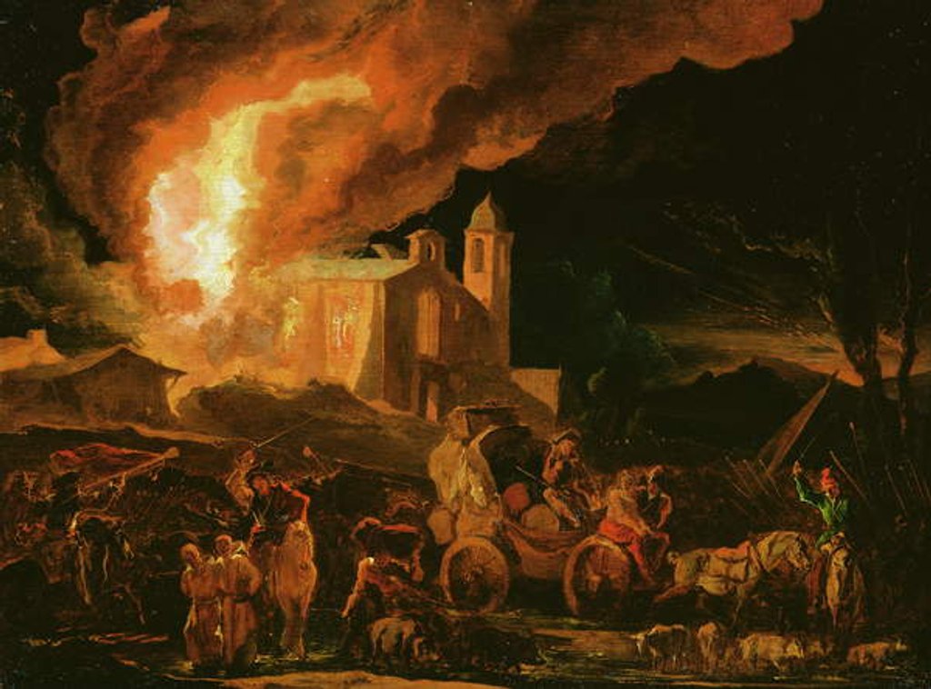 Detail of Soldiers Sacking a Burning Monastery by Abraham Danielsz. Hondius