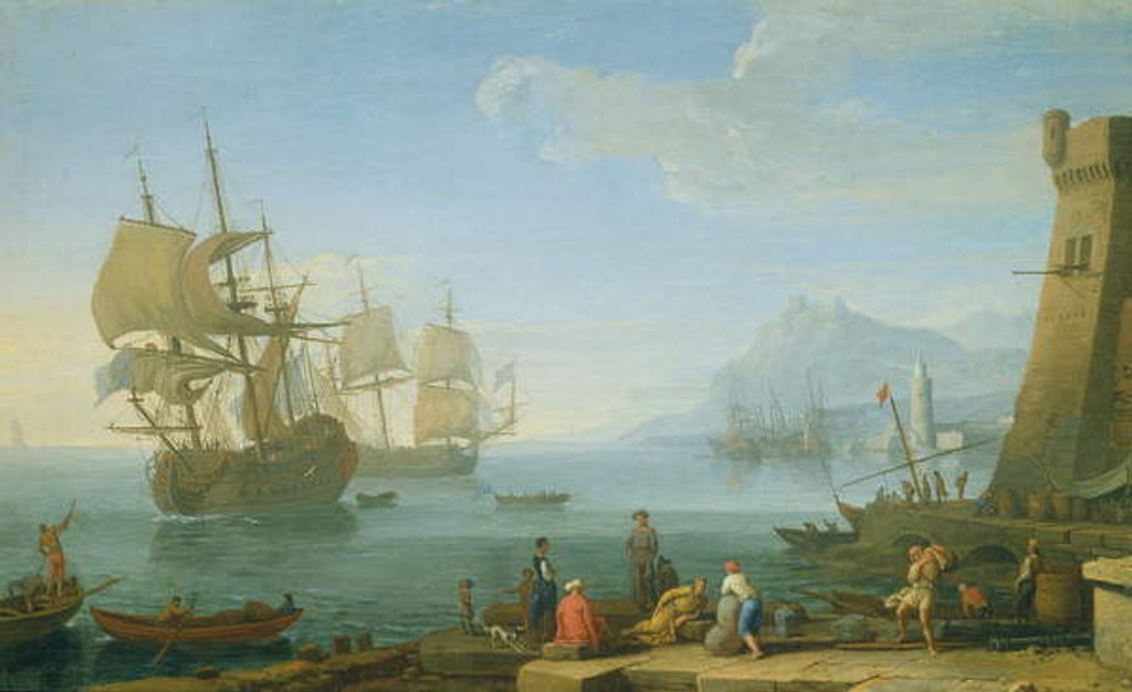 Detail of Mediterranean harbour scene by Adrien Manglard