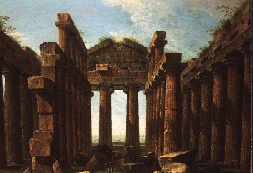 Detail of Figures Admiring the Temple of Neptune at Paestum, 18th century by Antonio Joli