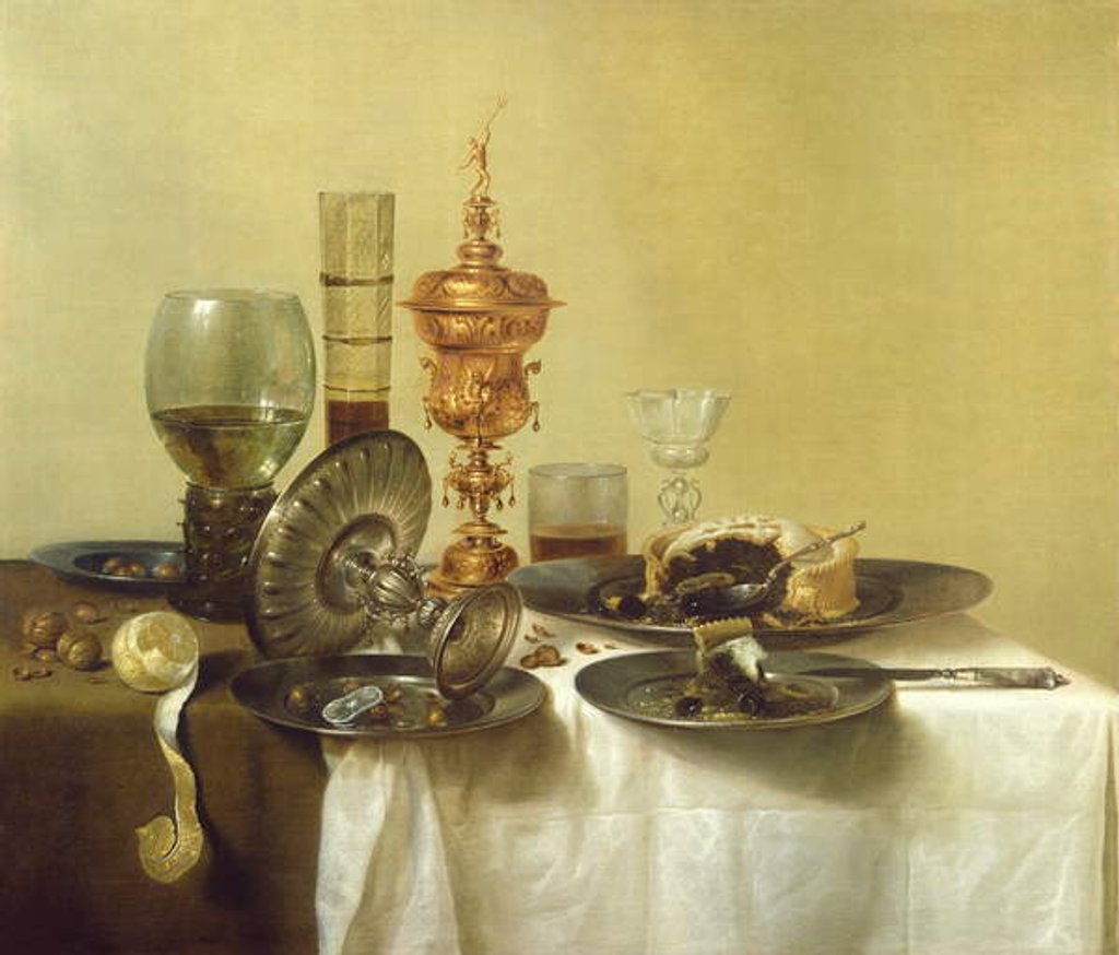 Detail of A Still Life with Glasses, Plates and Food, 1638 by Willem Claesz. Heda