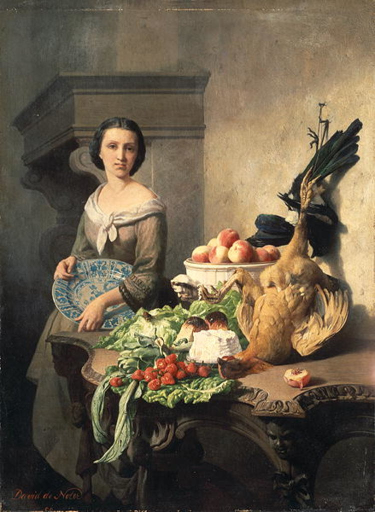 Detail of Serving girl standing by a side-table covered with food, 1859 by David Emil Joseph de Noter