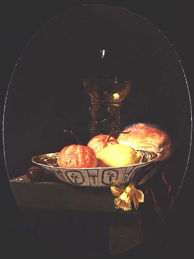 Detail of Pomeranzes in a Chinese bowl by Jurian van Streeck or Streek