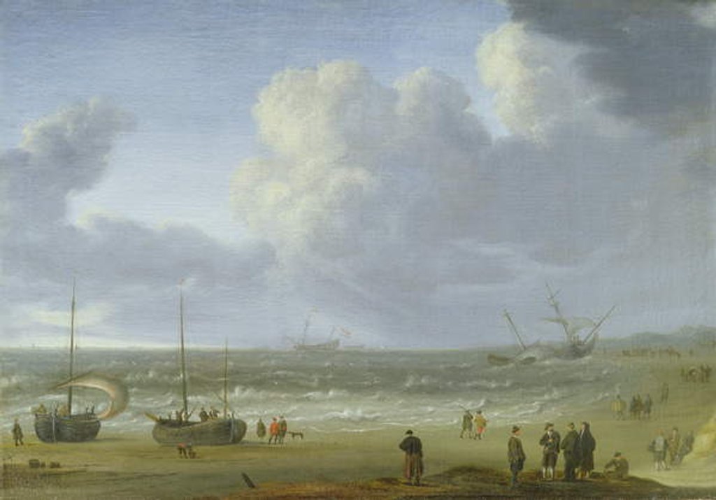 Detail of Ships in an Estuary with Fishermen by a Jetty by Jeronimus van Diest