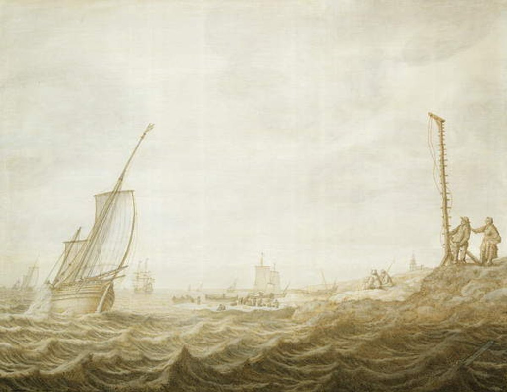 Detail of A Grisaille of a Coastal Scene with Figures by Cornelis Pietersz. de Mooy