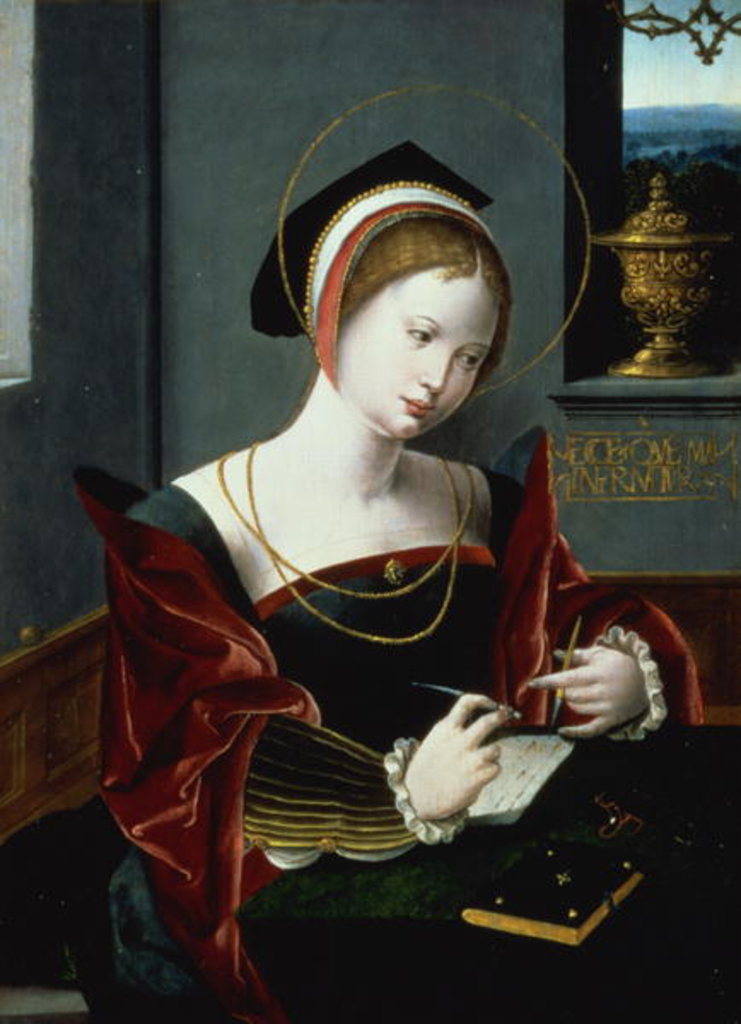 Detail of Portrait of a lady writing by Master of the Female Half Lengths