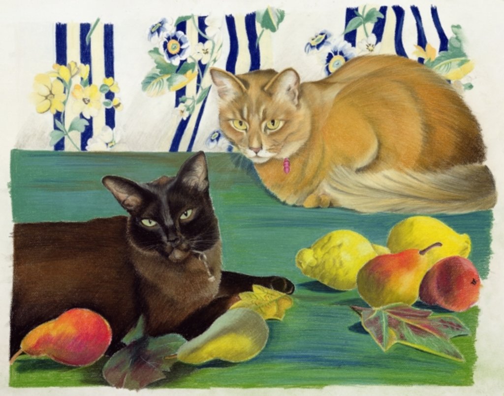 Detail of Cats with fruit by Anne Robinson