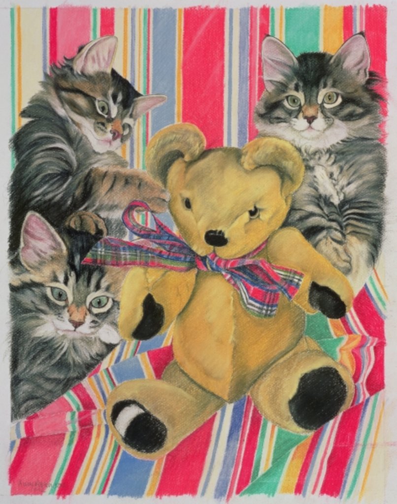 Detail of Kittens and teddy by Anne Robinson