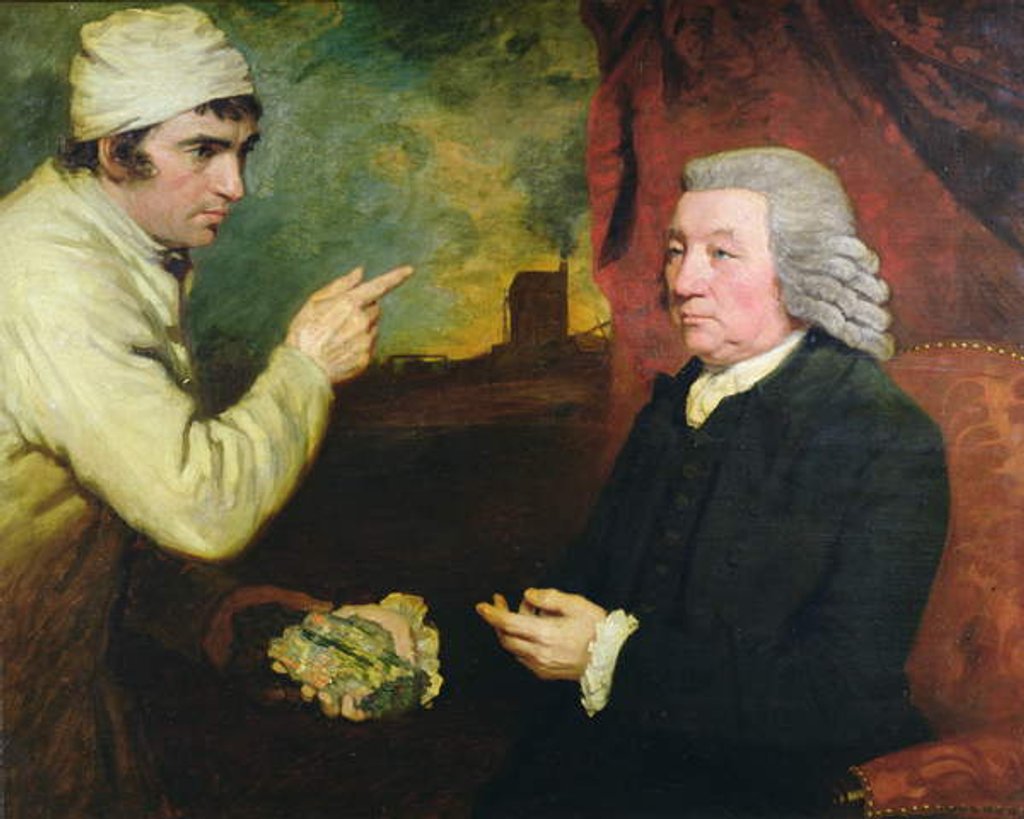 Detail of A gentleman and a miner with a specimen of copper ore by John Opie