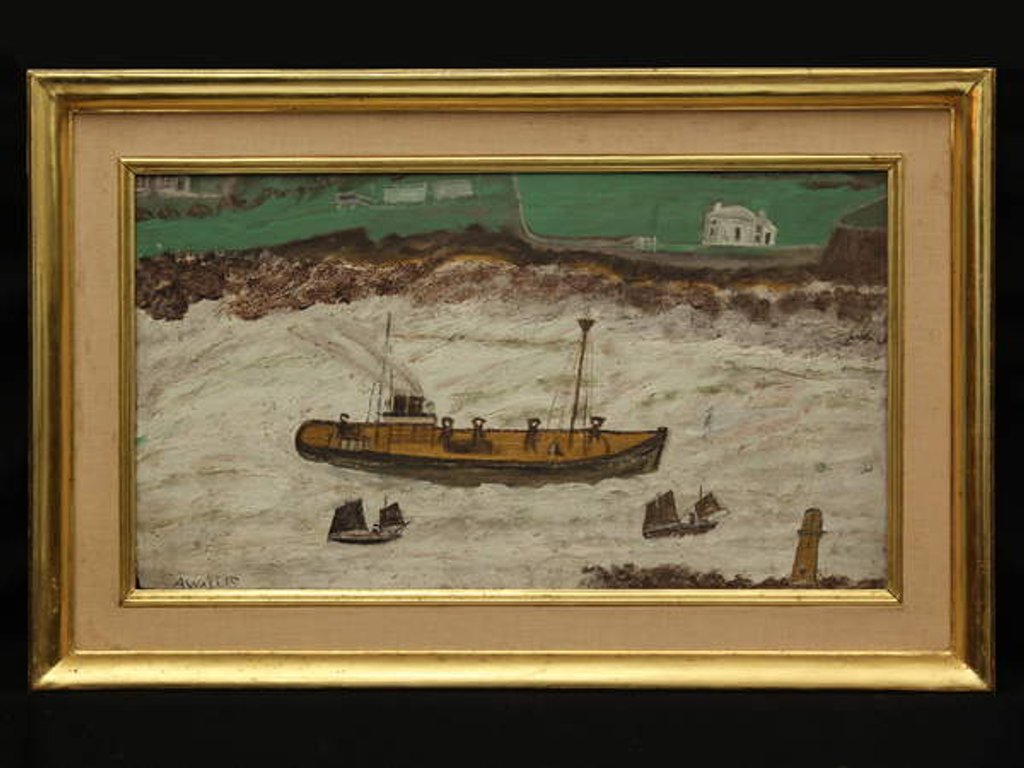 Detail of Three Boats between Lighthouse and Shore, c.1930 by Alfred Wallis