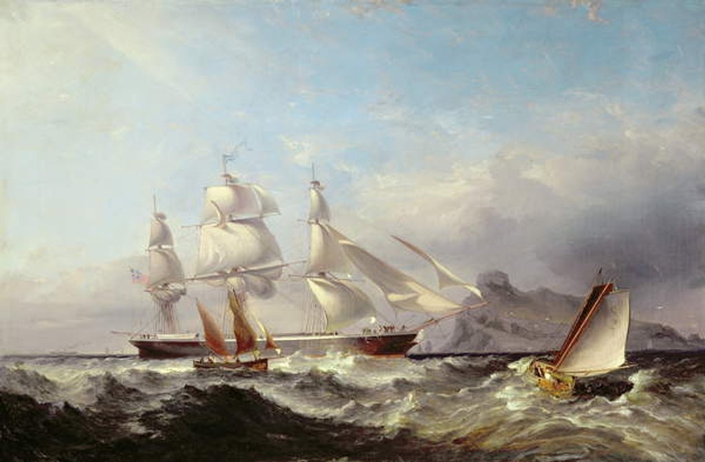 Detail of A Clipper Ship off the Mumbles Lighthouse, Swansea by James Harris of Swansea
