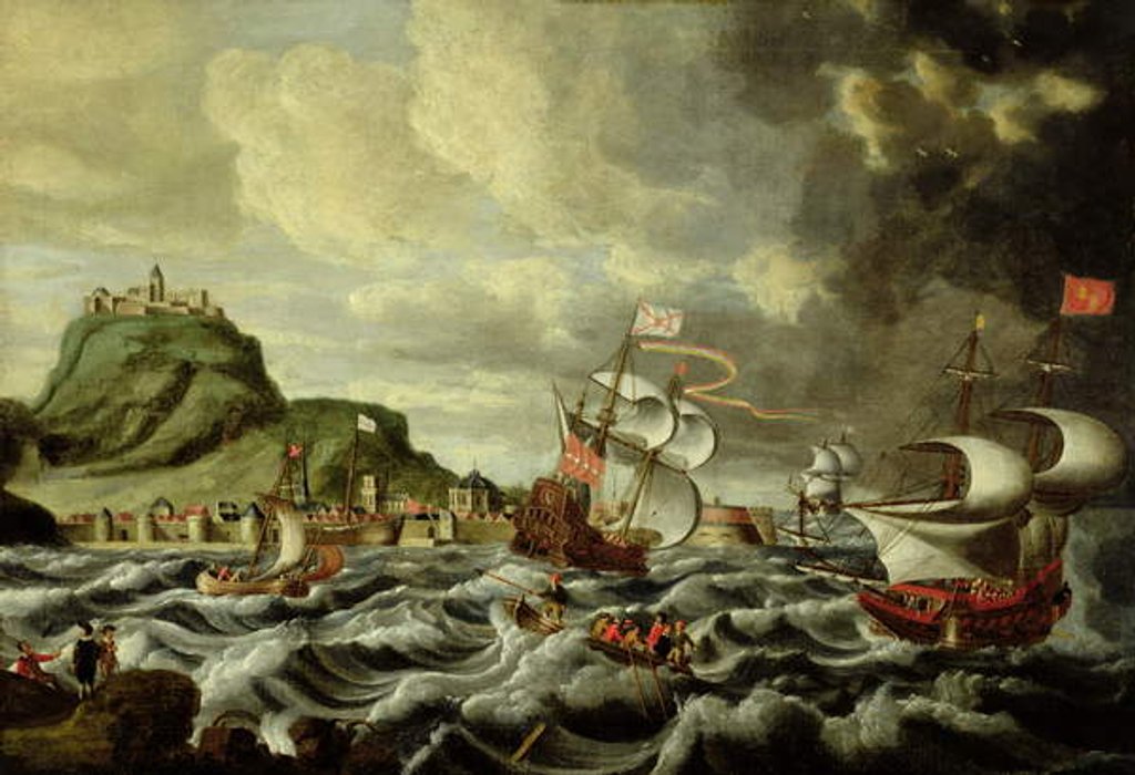 Detail of A Harbour Scene, possibly Genoa by Andries van Eertvelt