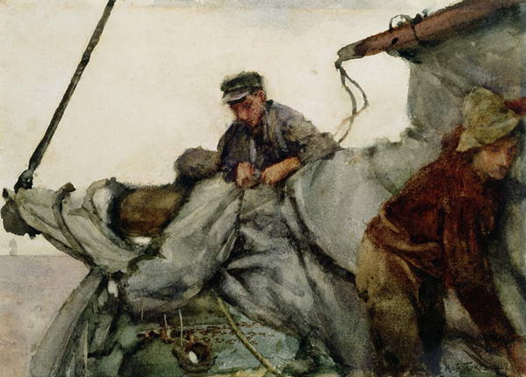 Detail of Working on the Sail, 1887 by Henry Scott Tuke