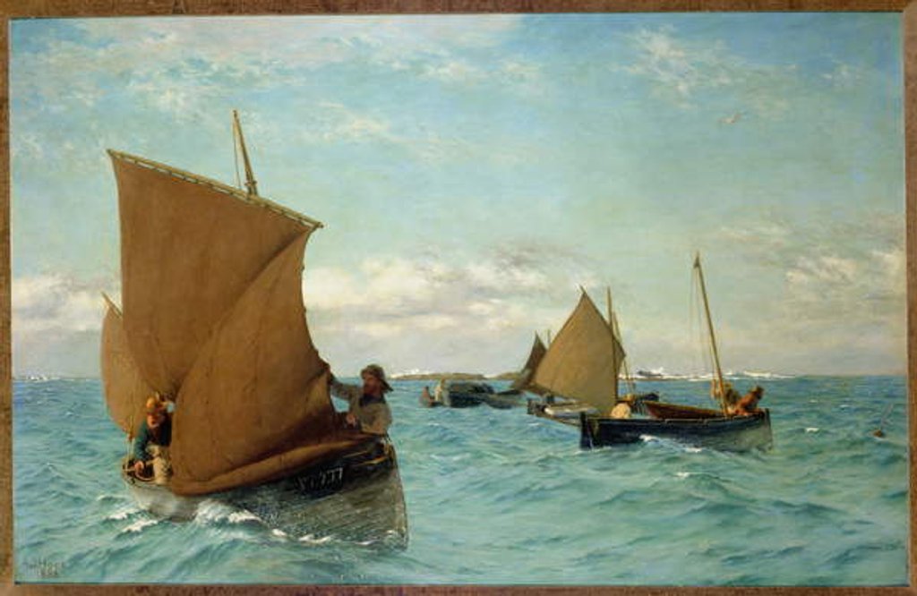 Detail of Luggers Picking up Moorings, 1886 by Allan J. Hook