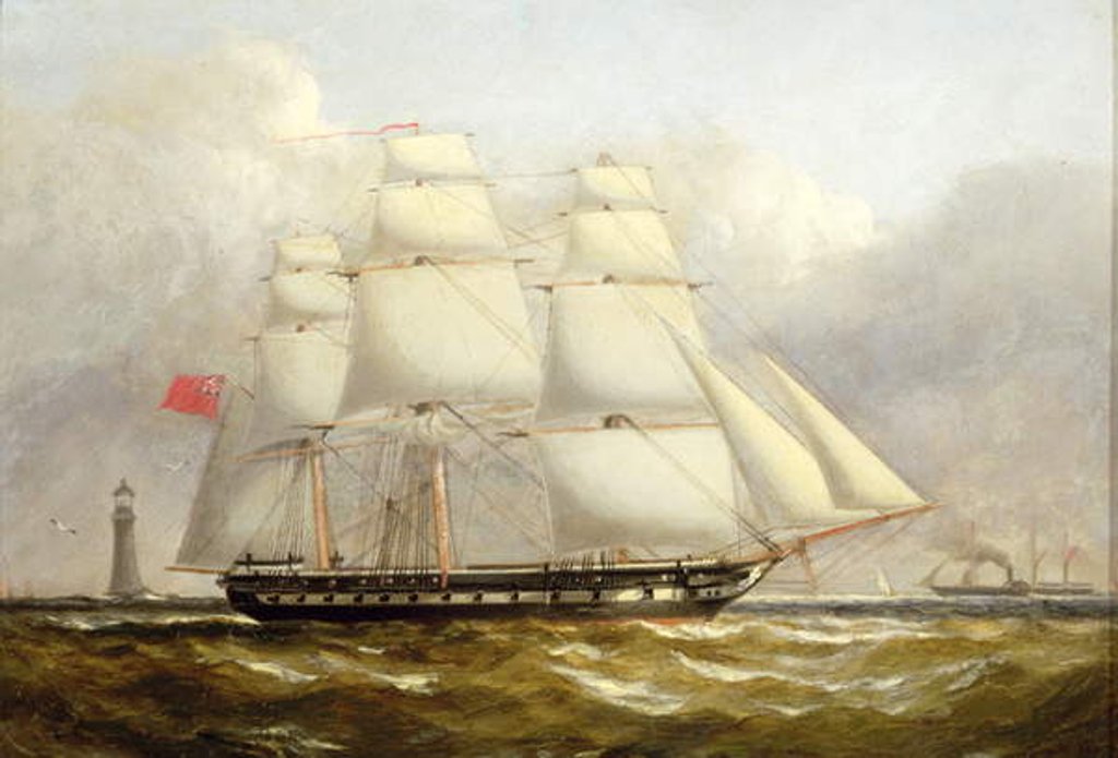 Detail of A Frigate off the Eddystone Lighthouse by Henry A. Luscombe