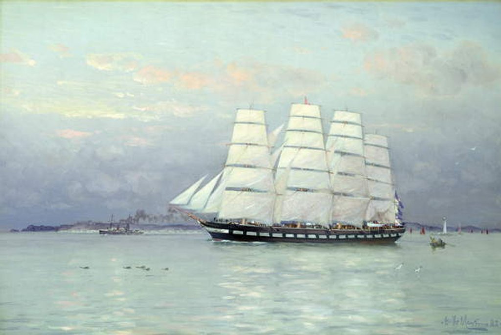 Detail of An Outward Bound Ship under Full Sail, 1882 by Eduardo de Martino