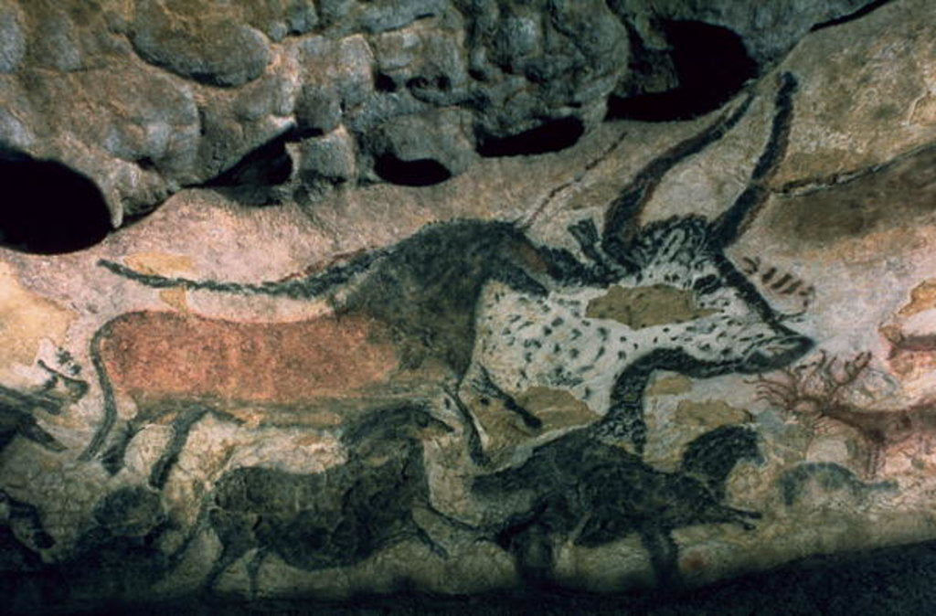 Detail of Rock painting of a bull and horses, c.17000 BC by Prehistoric Prehistoric