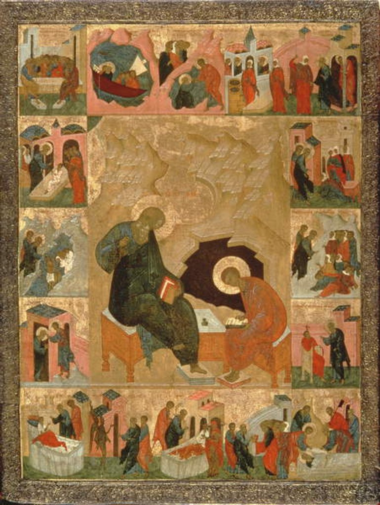 Detail of St. John the Evangelist and his Scribe, c.1500 by Russian School