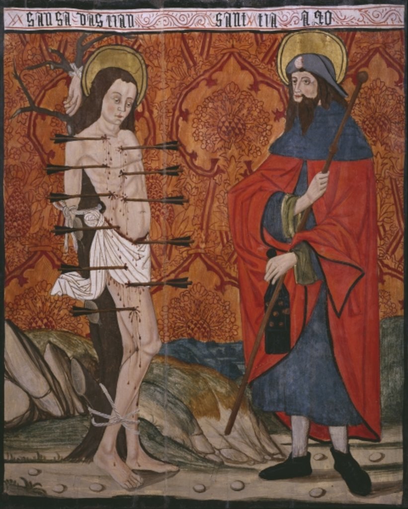 Detail of St. Sebastian and St. James the Great, panel from the Church San Andres of Tortura, late 15th century-early 16th century by School Spanish