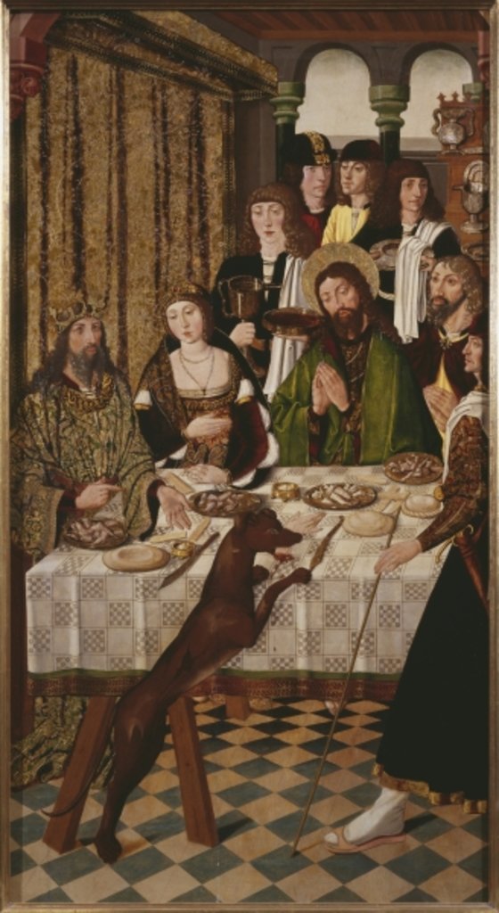 Detail of Life of St. Thomas in India, the marriage feast of the King's son of Andropolis by Alonso de Sedano
