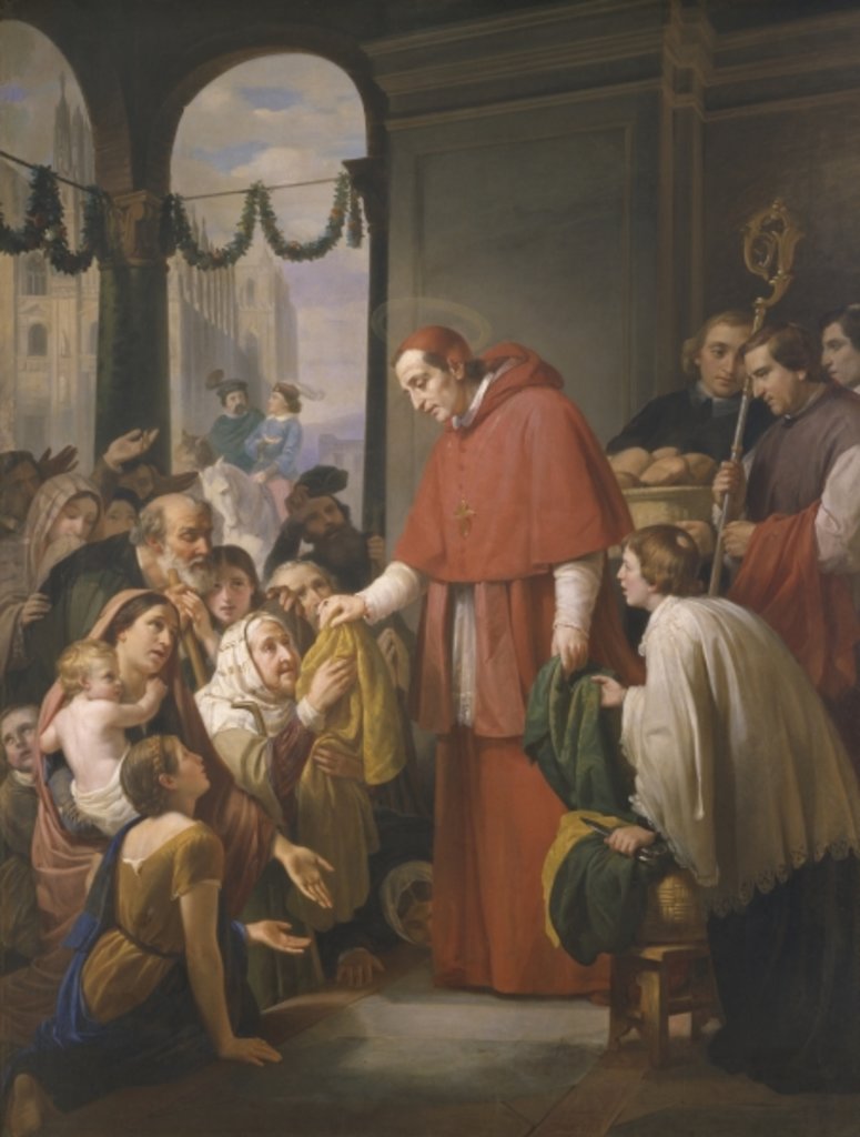Detail of St. Charles Borromeo, archbishop of Milan, distributing alms to the poor, 1853 by Jose Salome Pina