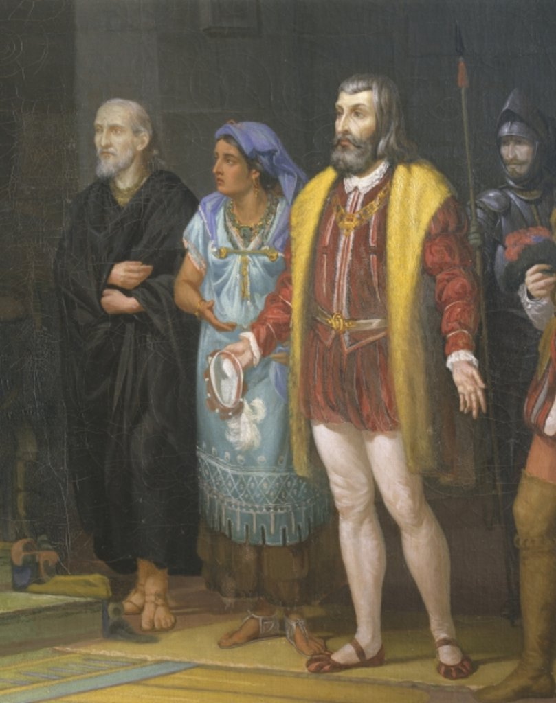 Detail of Hernan Cortez meeting with Montezuma, Mexico in 16th century, 1885 by Juan Ortega