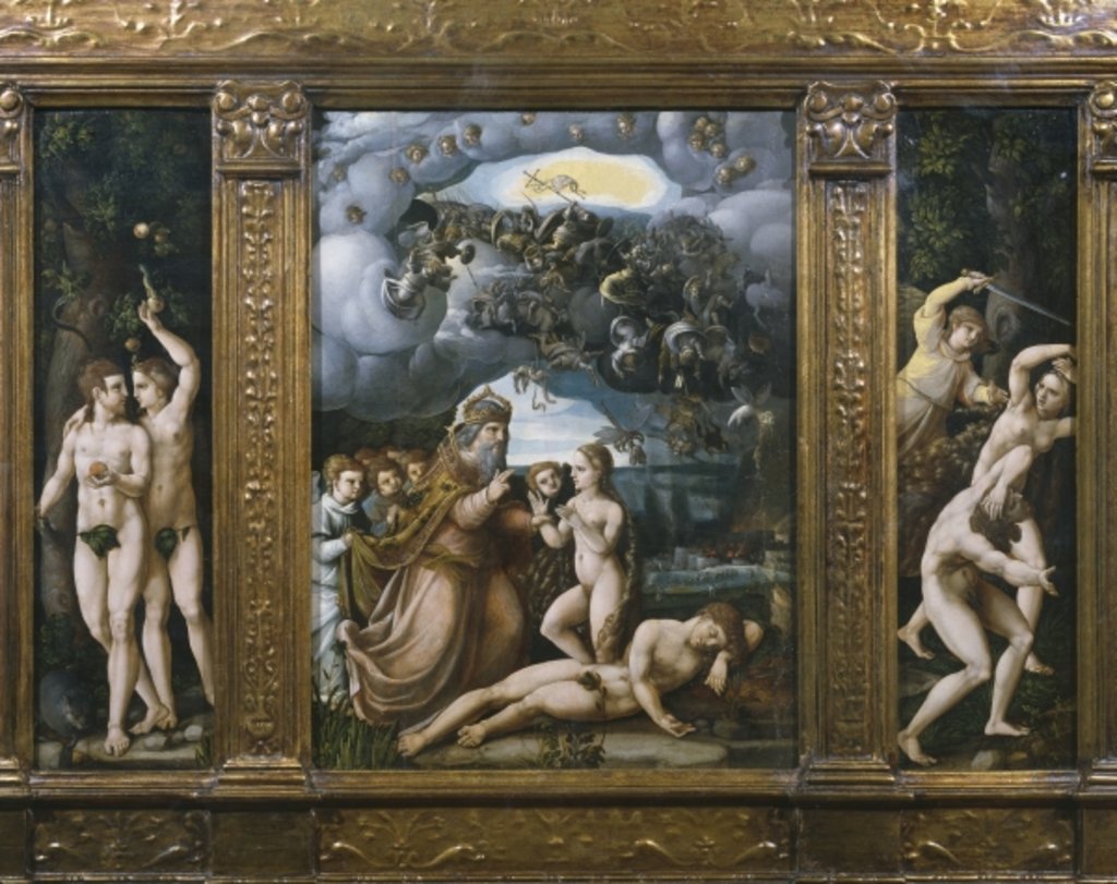 Detail of Triptych of the Creation, Adam and Eve, Creation of Eve, Expulsion from Paradise by German School