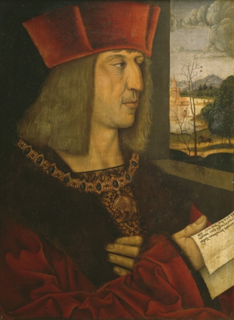 Detail of Emperor Maximilian I, copy of a lost original by Bernhard Strigel