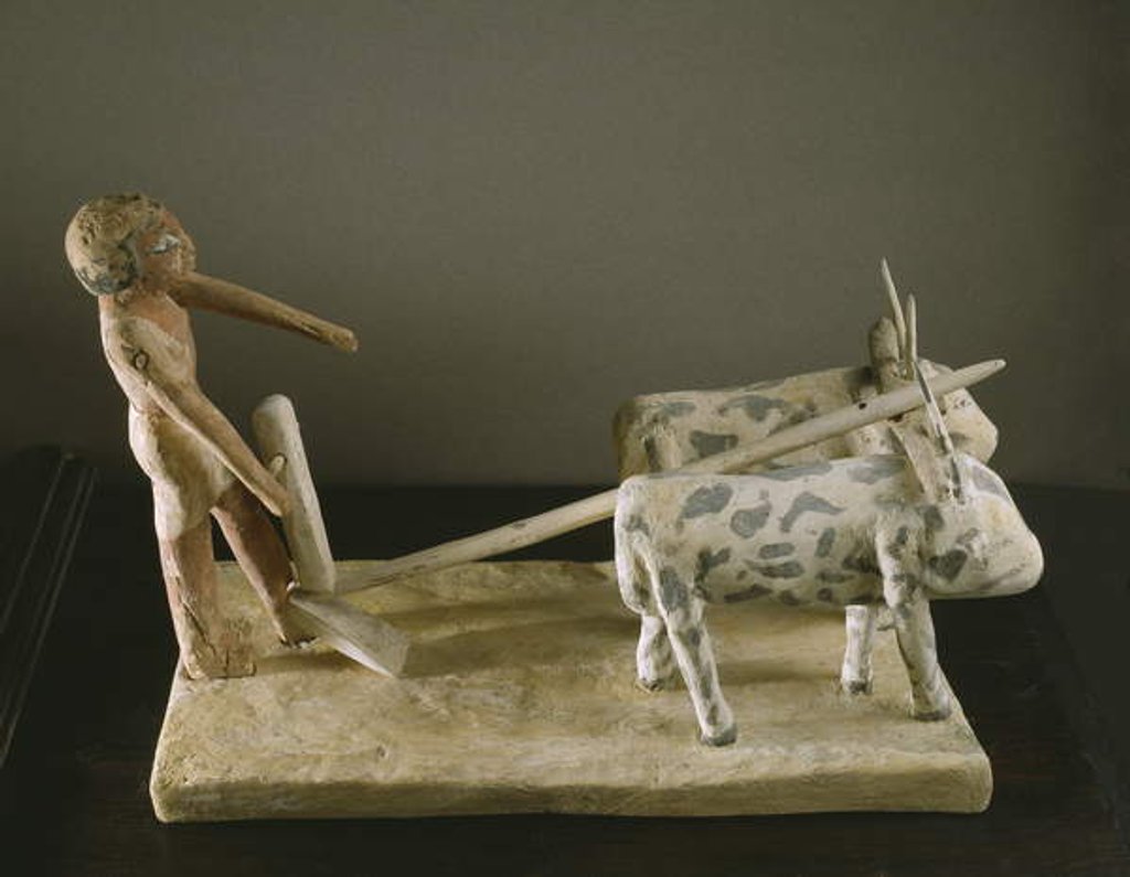 Detail of Funerary model of a ploughman leading his plough drawn by two oxen by Middle Kingdom Egyptian