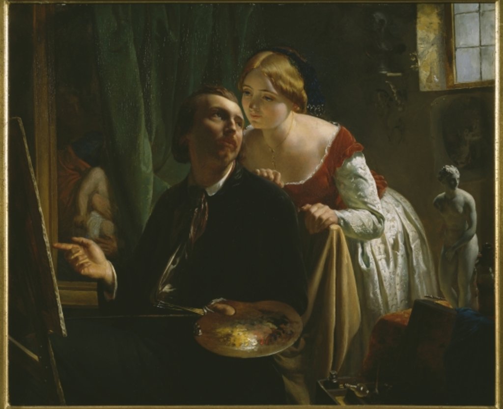 Detail of The painter and his model, 1874 by Jean Bertou