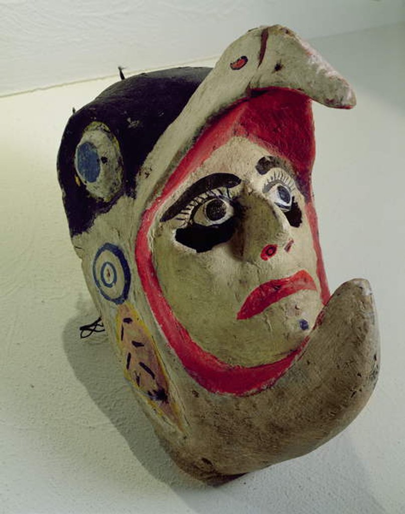 Detail of Eagle warrior mask by School Mexican