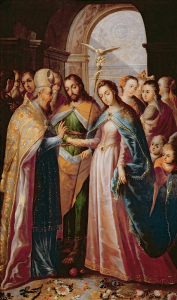 Detail of The Marriage of Mary and Joseph by Mexican School