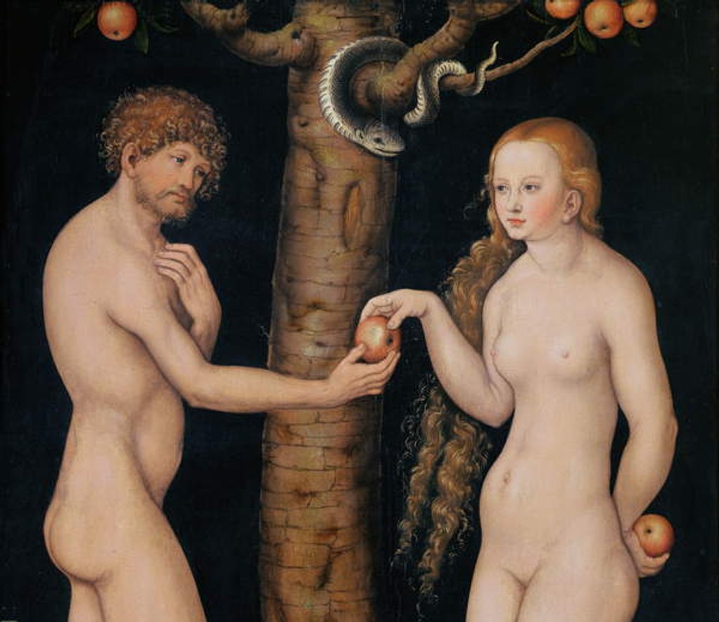Detail of Eve offering the apple to Adam in the Garden of Eden, c.1520-25 by Lucas the Elder Cranach