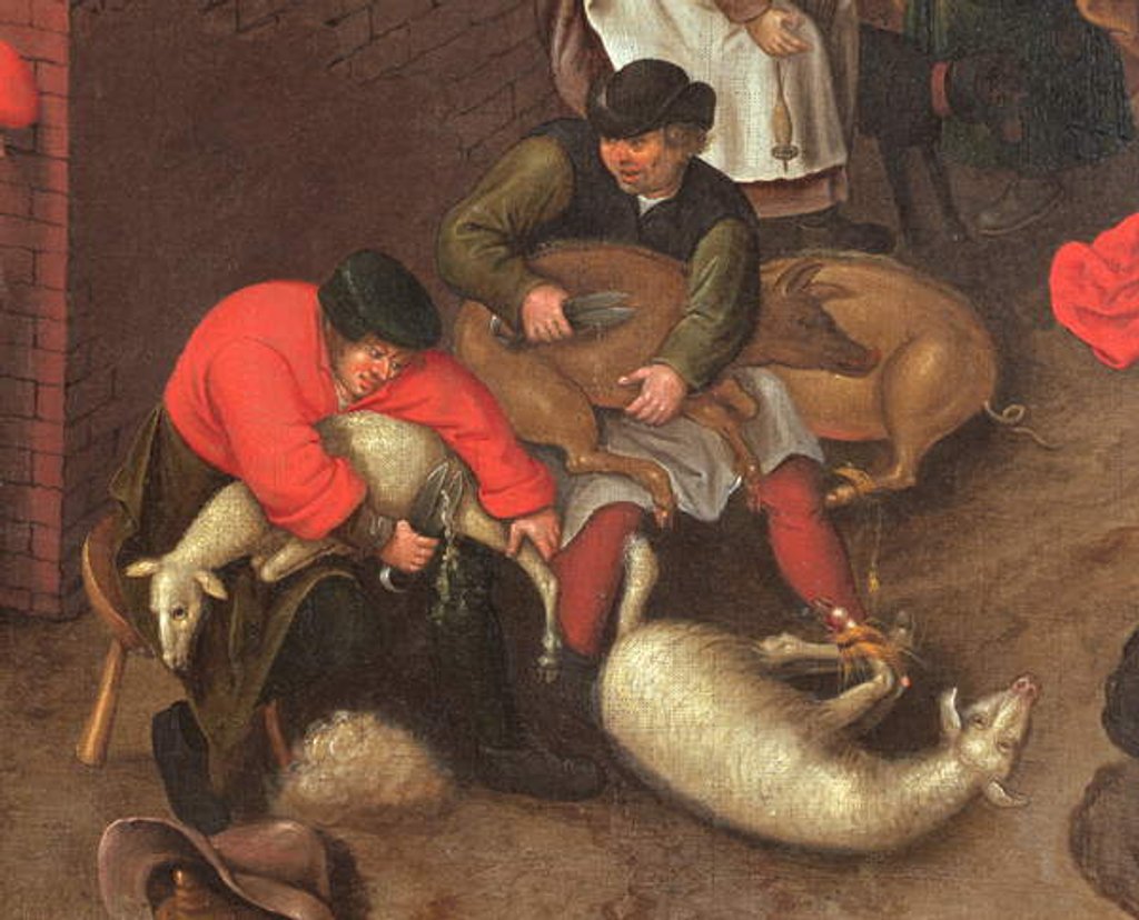 Detail of Shearing sheep and trimming pigs, c.1610 by Pieter the Younger Brueghel