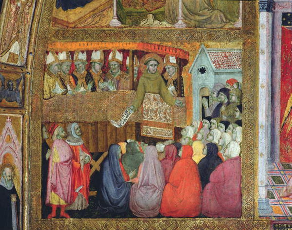 Detail of St. Francis Promulgates the Indulgence, accompanied by the Bishops of Umbria, fresco from the Porziuncola, 1393 by Ilario da Viterbo