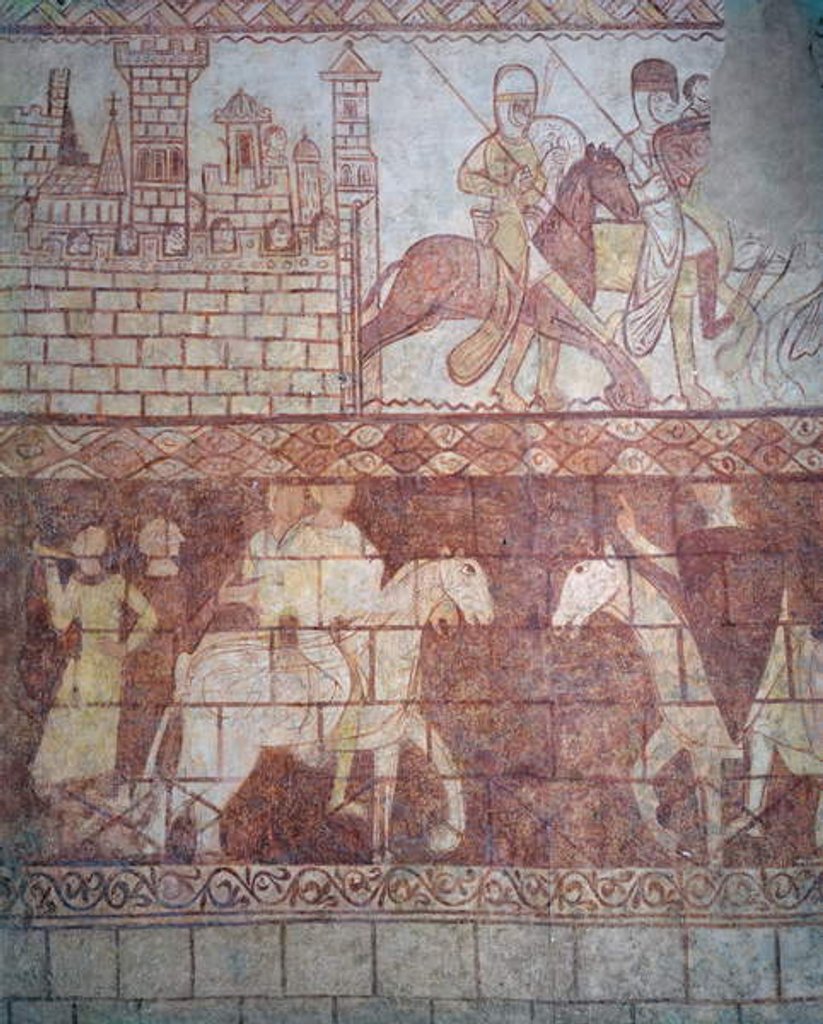 Detail of Departure of the Crusader Templar knights in 1163 from their Syrian castle of Krak des Chevaliers for the battle of Boquée by French School