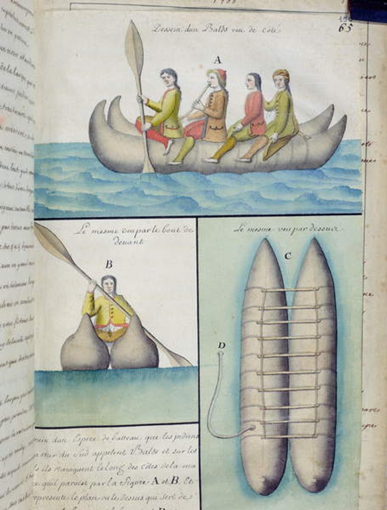 Detail of Indians of the South Seas using boats called 'Balds' by French School